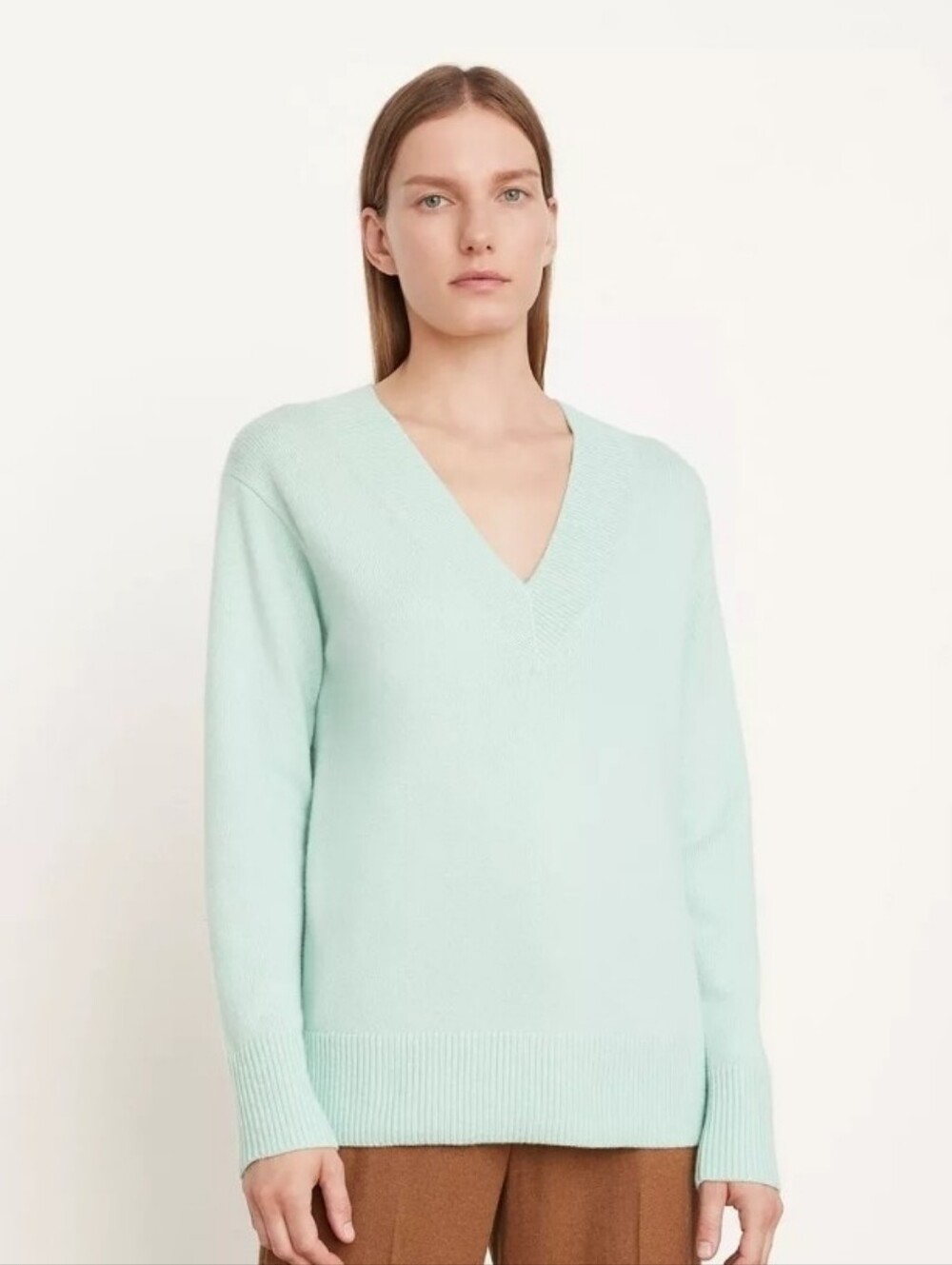 VINCE Rib Trim V-Neck Sweater Light Mint Wool Cashmere NEW XSmall
